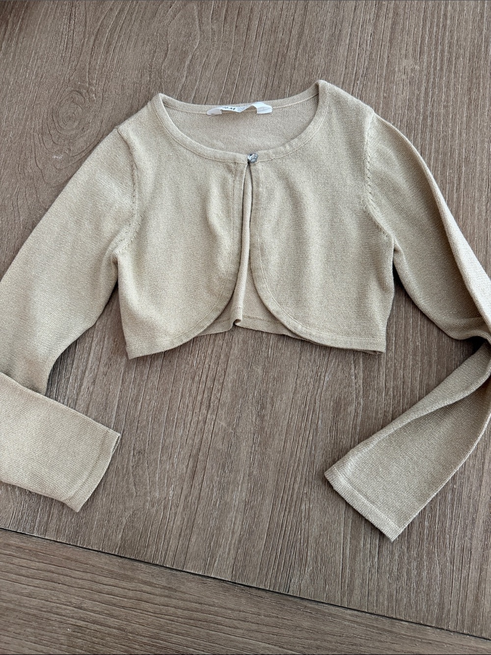 H&M Girls Gold Metallic Sweater with Crystal Heart Closure